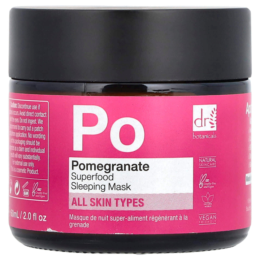 Dr. Botanicals, Маска для сна, для всех типов кожи, гранат, 2 жидк. Унции (60 мл)