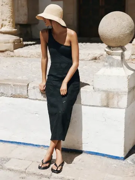 Massimo Dutti Юбка миди прямого кроя с вышивкой, черный