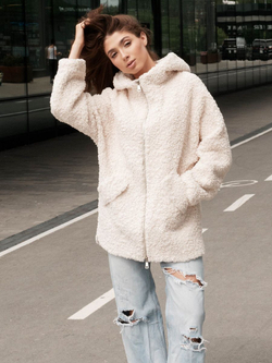 Шуба чебурашка с капюшоном, белая, Северина