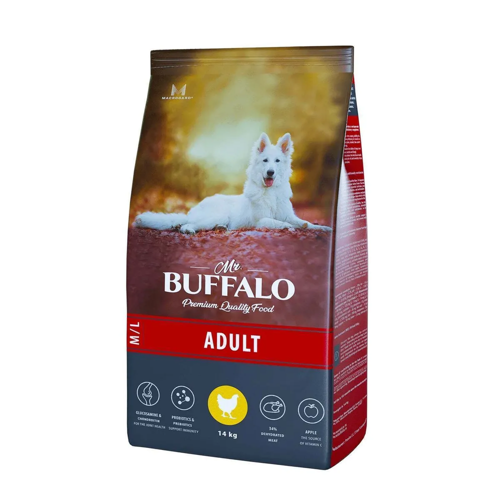 Mr.Buffalo 14кг Adult Сухой корм для взрослых собак средних и крупных пород Курица