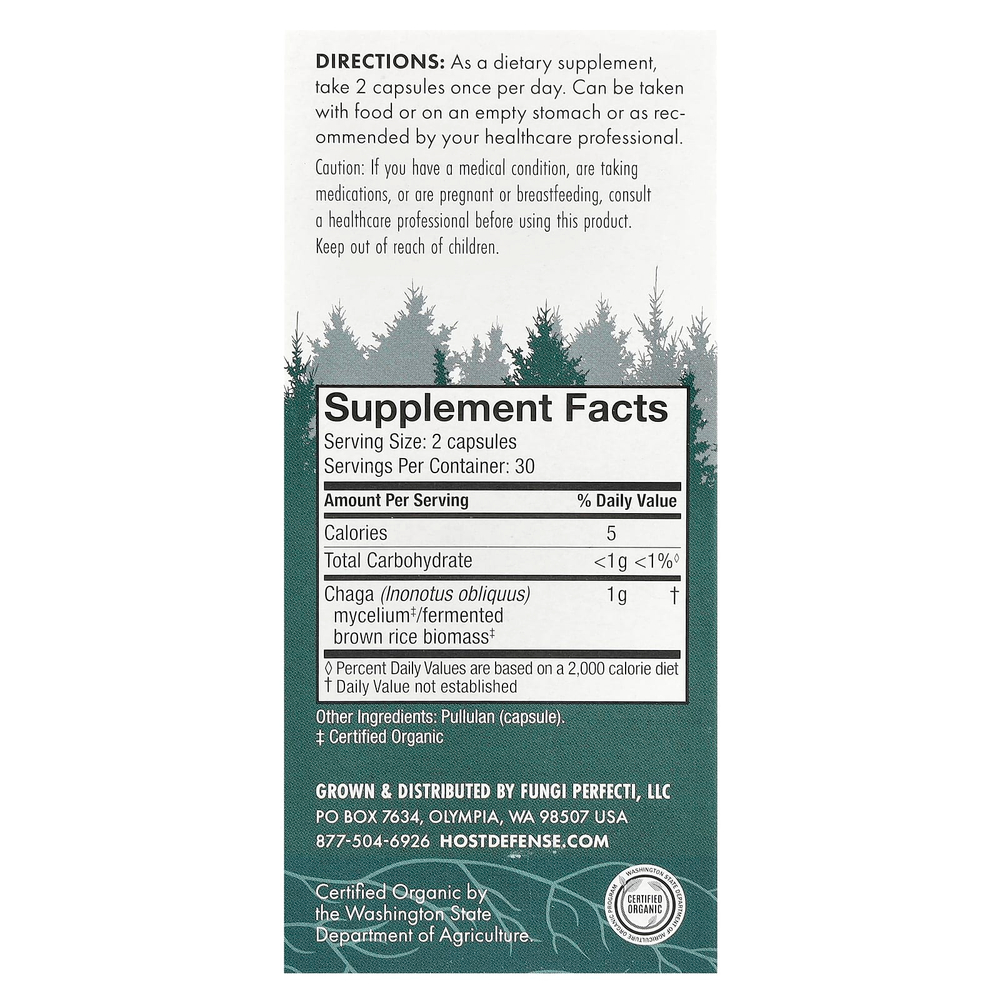 Host Defense, Mushrooms ™, чага, 60 капсул (0,5 г в 1 капсуле)