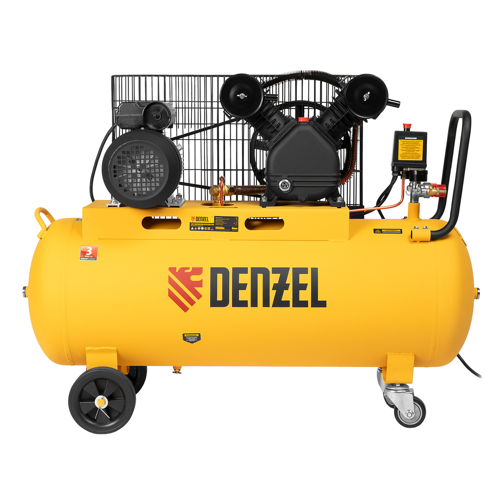 Компрессор воздушный BCV2200/100, ременный привод, 2.2 кВт, 100 литров, 370 л/мин Denzel