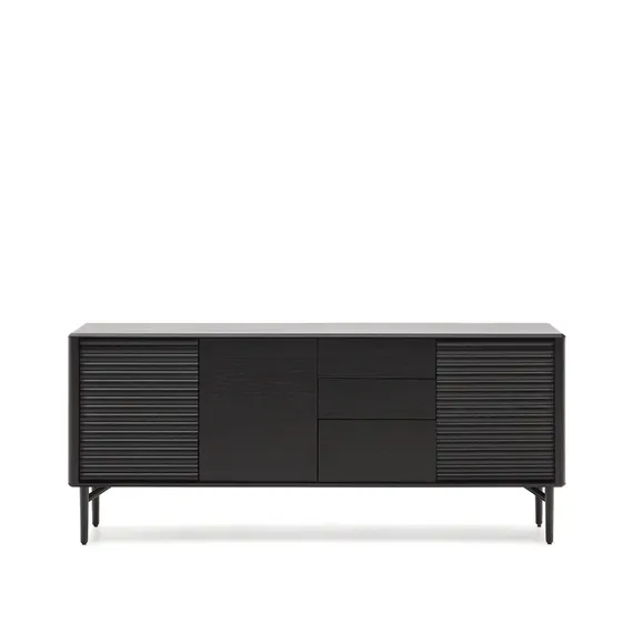 Комод Lenon с 3 дверцами и 3 ящиками черный из массива и шпона дуба