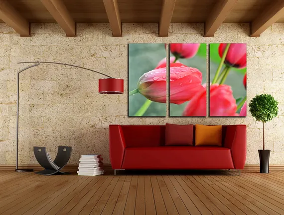 Модульная картина "Розовые тюльпаны"