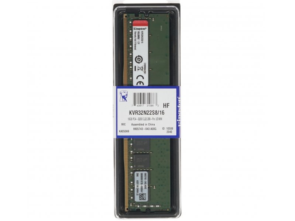 Оперативная память Kingston Value KVR32N22S8/16, DDR4 1х 16ГБ 3200 МГц, DIMM, RTL