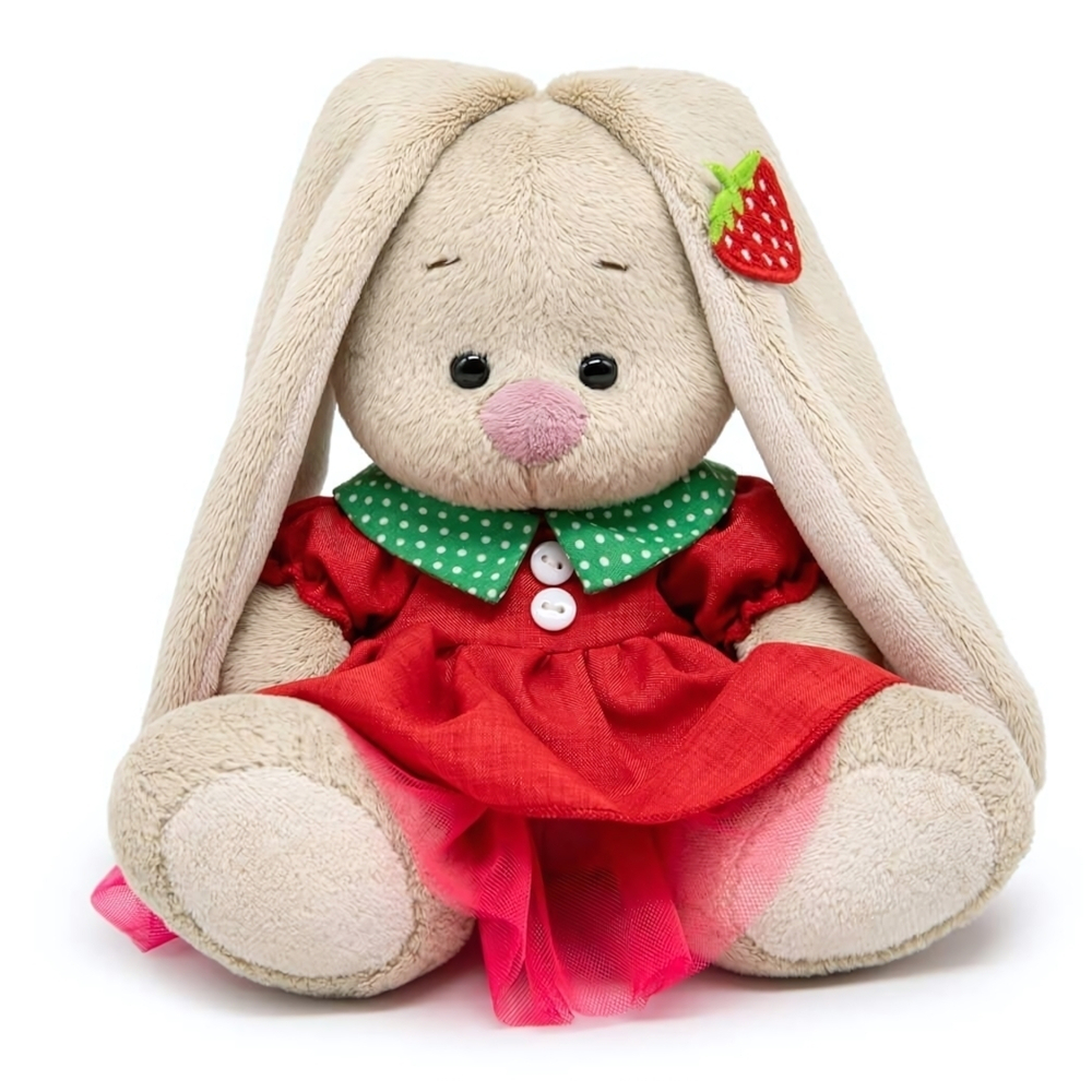 Зайка Ми в красном платье и с земляничкой на ушке (малыш 15см.)