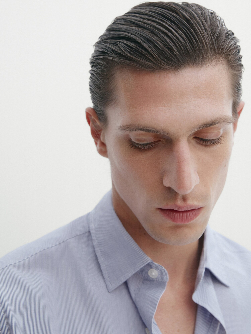 Massimo Dutti Рубашка облегающего кроя из поплина в мелкую полоску, синий