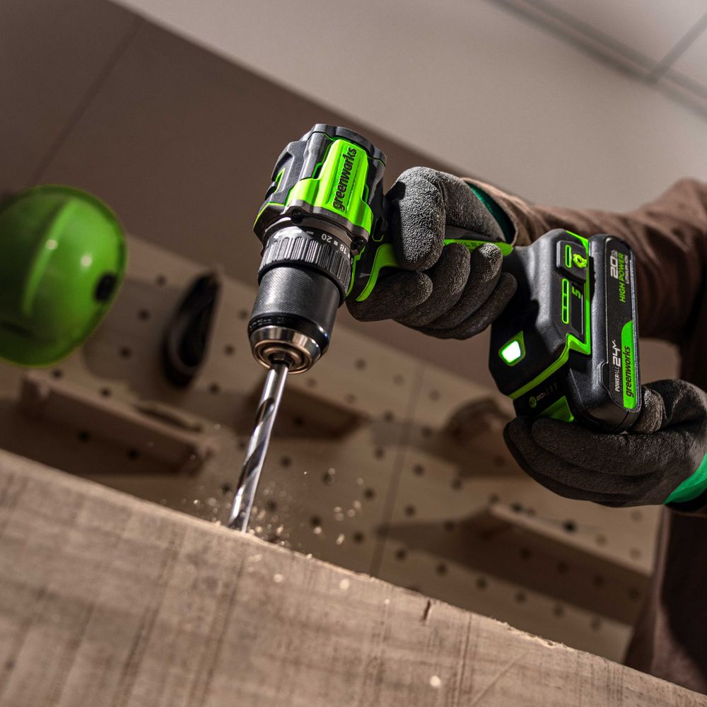 Дрель-шуруповерт акк. Greenworks DD560, 24V, б/щет, 30/60 Нм,13мм, Anti-kickback,1х4Ач,ЗУ,кор (3708407CUB)