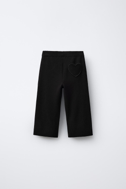 ZARA ПРЯМЫЕ ТРИКОТАЖНЫЕ БРЮКИ С СЕРДЦЕМ, ЧЕРНЫЙ