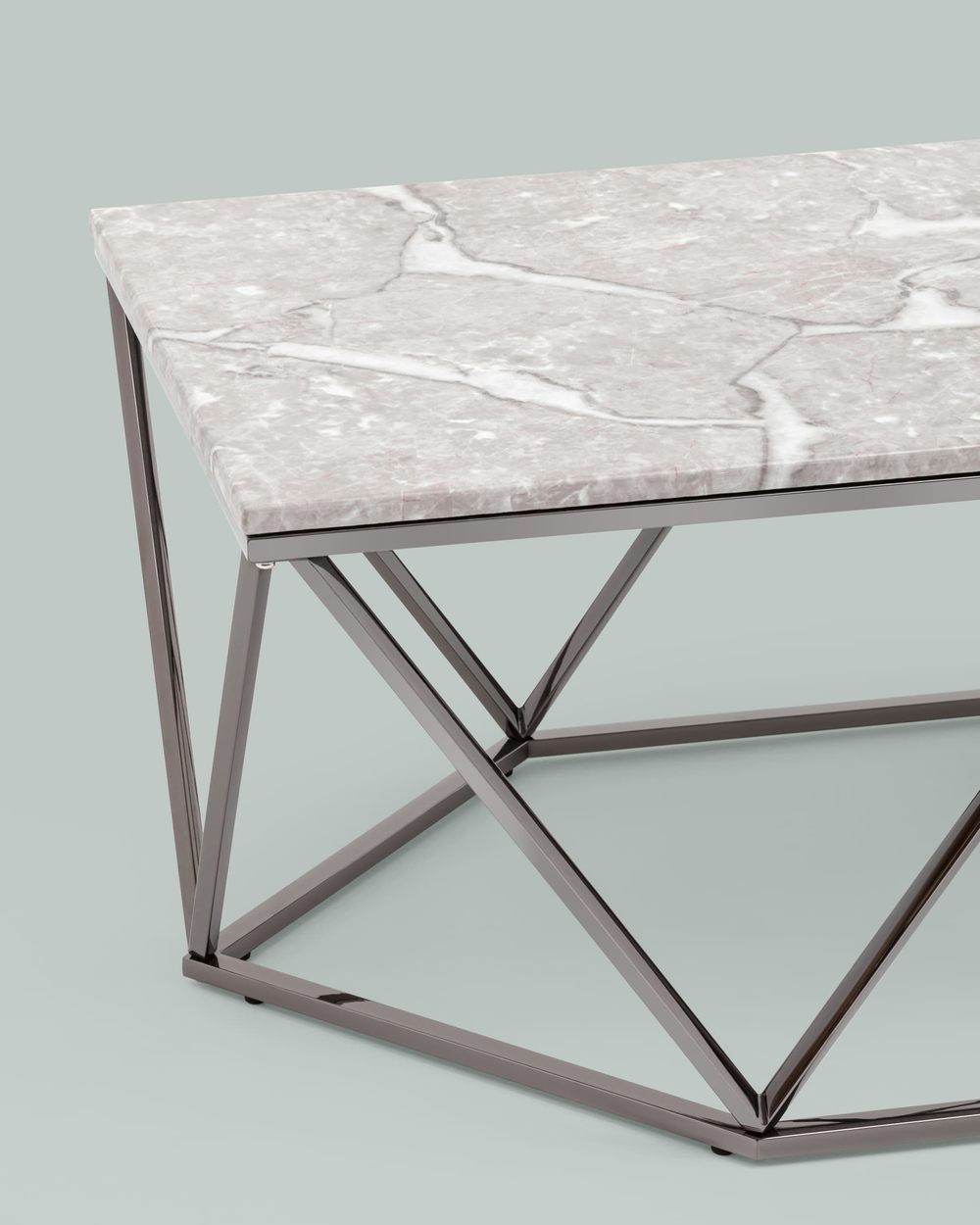 Журнальный столик Авалон 122*66 серый мрамор сталь темный хром