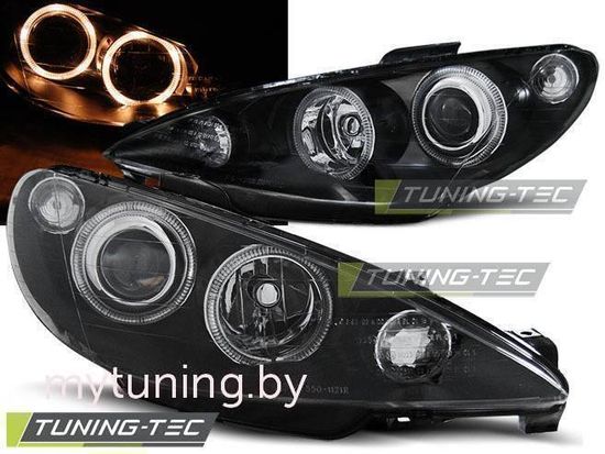 Передние фары angel eyes black для Peugeot 206 2002-