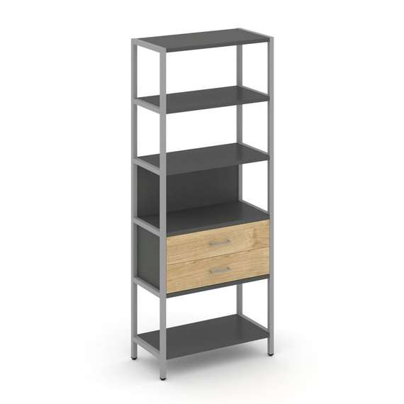 Shelf System Односекционный стеллаж пятиярусный с ящиками SN.STM-512 Антрацит/Тиквуд Светлый/Металл