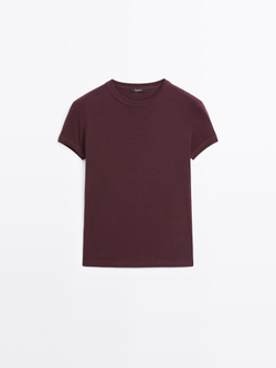 Massimo Dutti Футболка с коротким рукавом из 100% хлопка, бордо