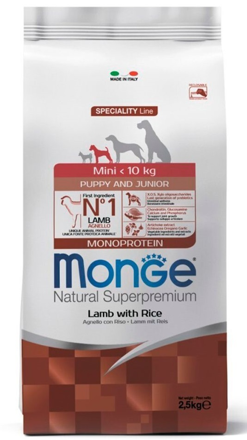 СУХОЙ КОРМ ДЛЯ ЩЕНКОВ И ЮНИОРОВ МЕЛКИХ СОБАК БАРАНИНА\РИС  2,5 кг1525 MONGE MINI PUP&JUN LAMB\RICE