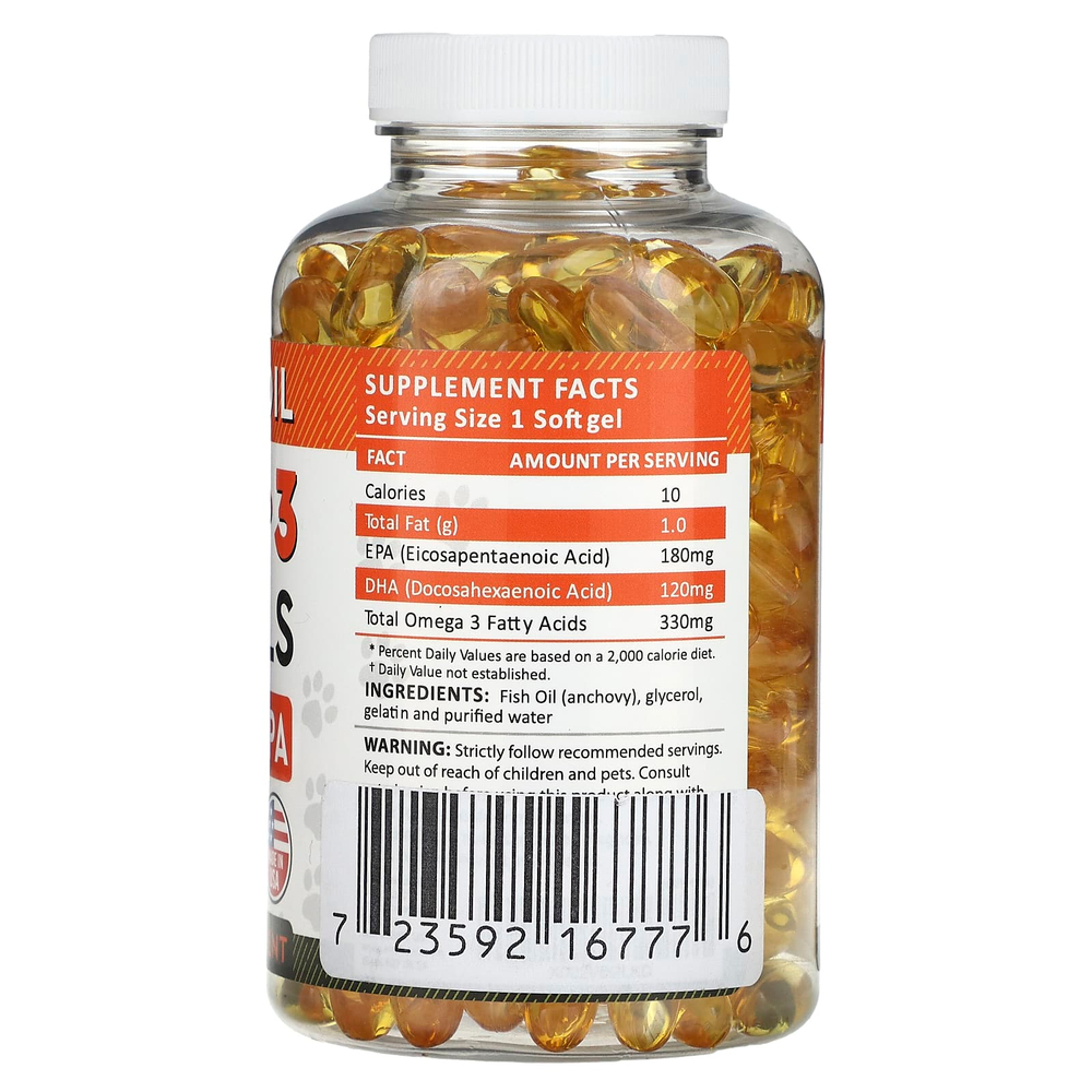 StrellaLab, чистый рыбий жир, омега-3 в мягких таблетках, для собак, 180 мягких таблеток