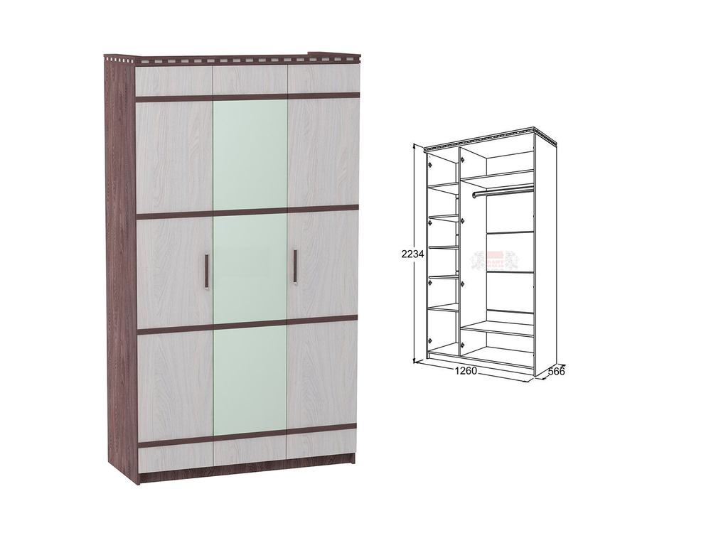 Шкаф 3-х створ. для белья и одежды Ольга-13 ЛДСП ясень анкор темн./ясень анкор св.