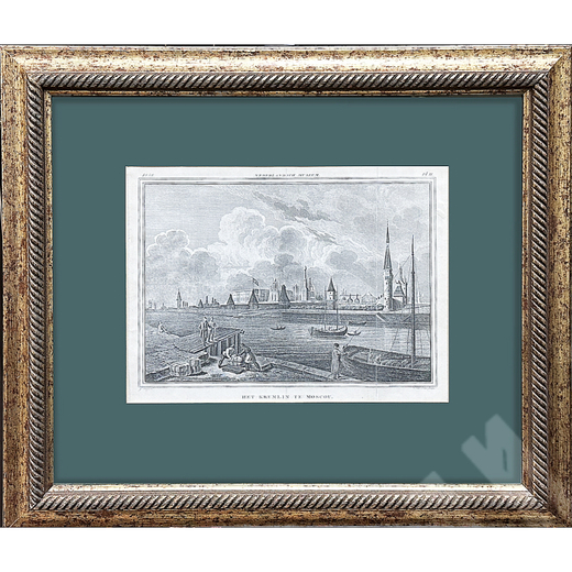 В. Ван Сенус. Моска-река. Улица Великая. Вид на Кремль. Бумага,  гравюра. Западная Европа. 1838