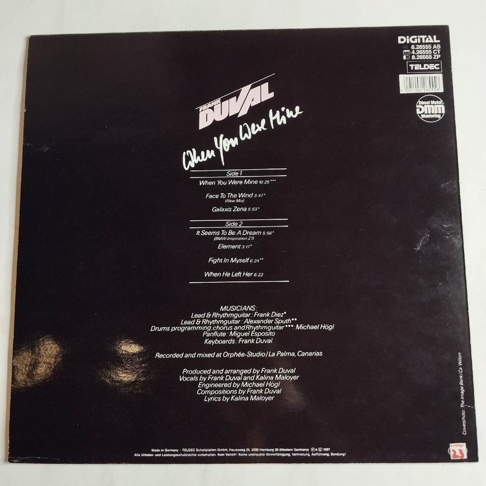 Винтажная виниловая пластинка LP Frank Duval When You Were Mine (Germany 1987)