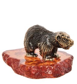 Народные промыслы AM-1597 Фигурка «Медведь белый» (латунь, янтарь)