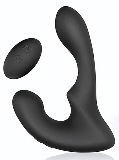 Черный силиконовый вибромассажер простаты с пультом ДУ (Цвет: черный)