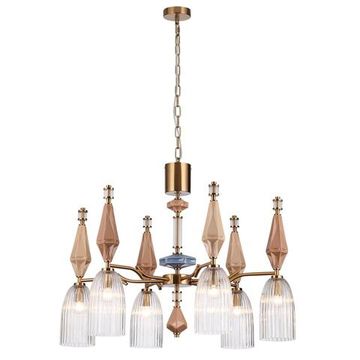 5414/6 MODERN ODL_EX26 021 античная бронза/терракот/синий/бежевый/металл/керамика Люстра E14 6*40W TERRA