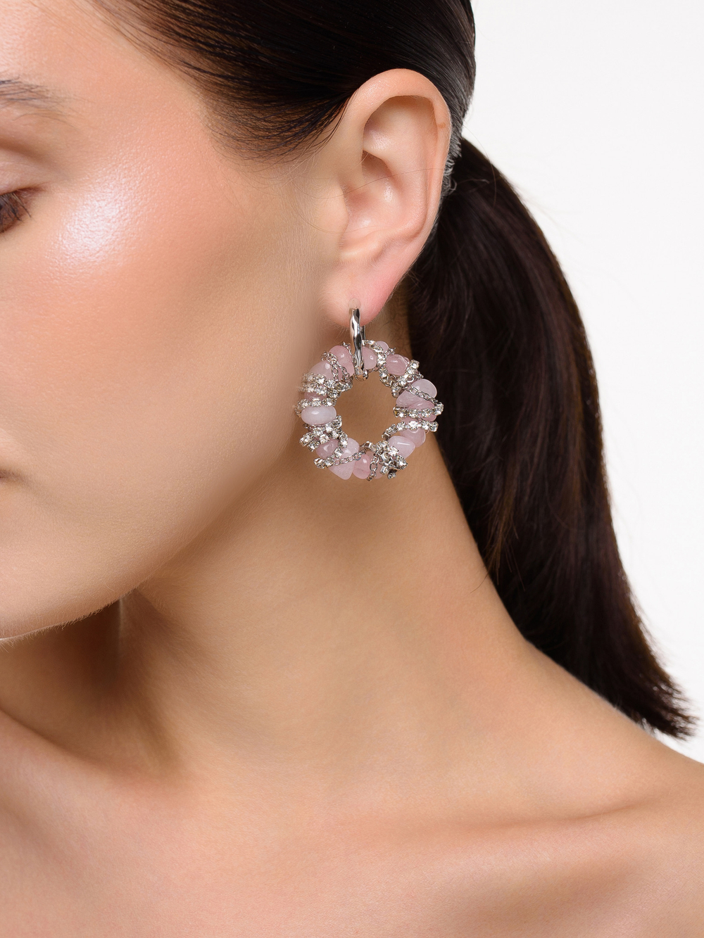 Серьги "Character" из розового кварца Silver