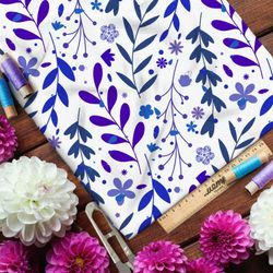 Ткань муслин фиолетовая трава на белом фоне