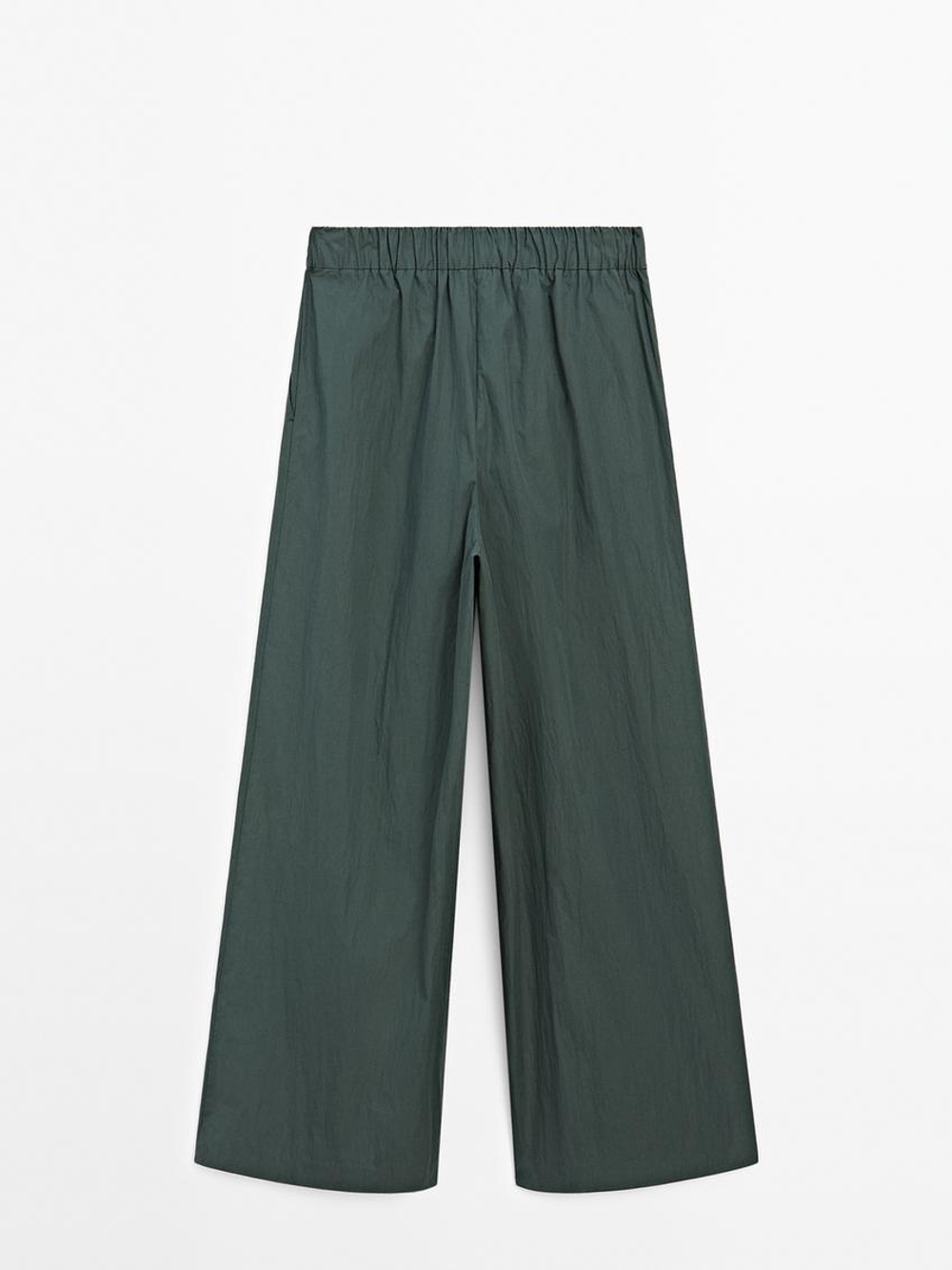 Massimo Dutti Брюки из поплина с эластичным поясом, темно-зеленый