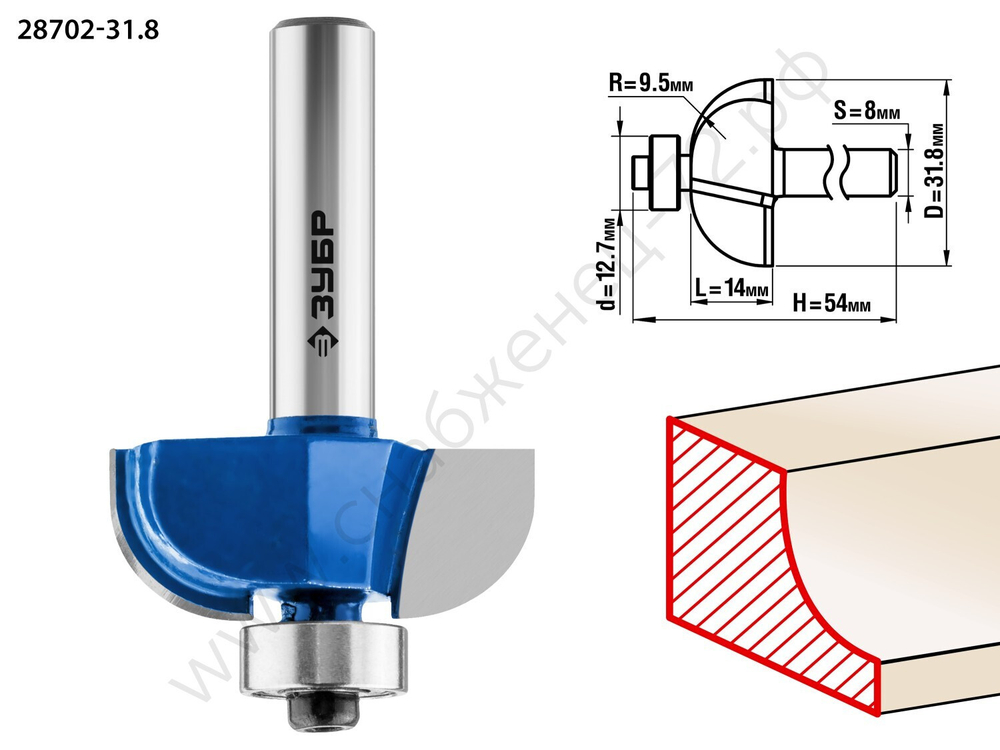 ЗУБР 31,8x14мм, радиус 9.5мм, фреза кромочная калевочная №2