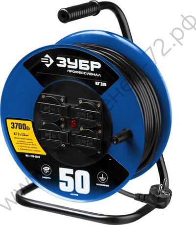ЗУБР КГ-315 КГ 3х1.5 50м 3700Вт IP44, Силовой удлинитель на стальной катушке (55080-50)