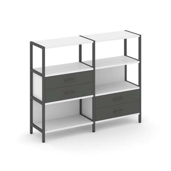 Shelf System Двухсекционный стеллаж трехярусный с ящиками SN.STM-323 Белый/Антрацит/Металл Антрацит