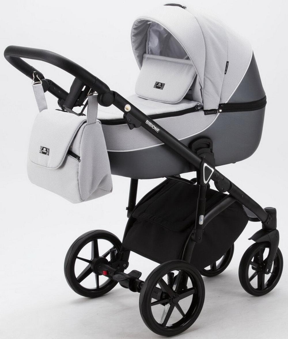 Детская коляска Adamex Bibione 3 в 1 BI-TSB13 (СВ.СЕР.ЖАКАРД+Т.СЕР.ПЕРЛ.КОЖА)