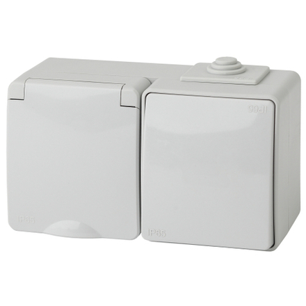 Блок розетка с выключателем ЭРА Эксперт 11-7601-03 IP65 16A -10AX-250В ОУ серый