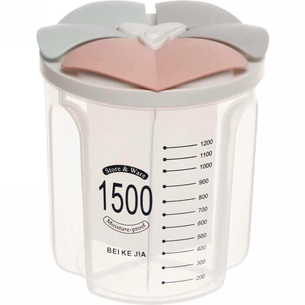Банка для продуктов пластиковая 1,5л с 3-мя отделениями, мерной шкалой