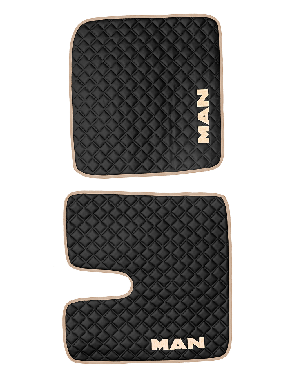 Ковры MAN TGX с 2-мя ящиками (автомат) (экокожа, черный, бежевый кант, бежевая вышивка)