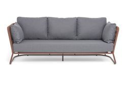 "Багамы" диван 3-местный плетеный из роупа, каркас алюминий коричневый (RAL8016) муар, роуп BZ23-ED31, ткань темно-серая 027