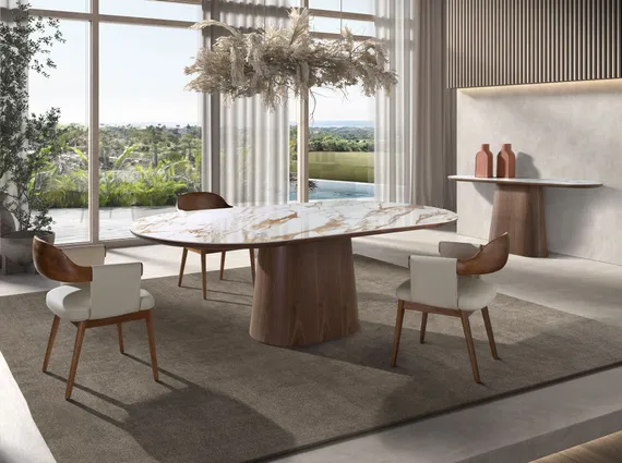 Стул 5186 из ореха и экокожи кремового цвета