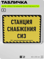 Табличка для обеспечения безопасности "Станция снабжения СИЗ", для производства, предприятия, организаций, 40х30 см, Silver Plane x Айдентика Технолоджи