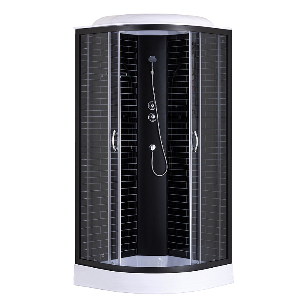 Душевая кабина Loranto 90х90х215 поддон 13см, черный кирпичный узор, прозрачное стекло 4мм, профиль черный (CS669013GB90)