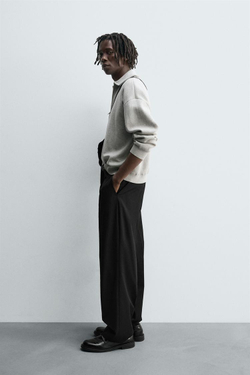 ZARA ВЯЗАНОЕ ПОЛО С ВОРОТНИКОМ НА МОЛНИИ, СЕРЫЙ МЕЛАНЖ