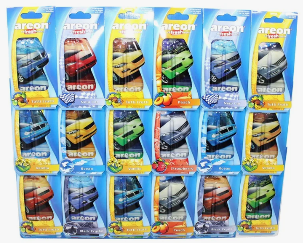 Ароматизатор гелевый AREON  АССОРТИ (листом 18шт) МАШИНКИ/мотоциклы