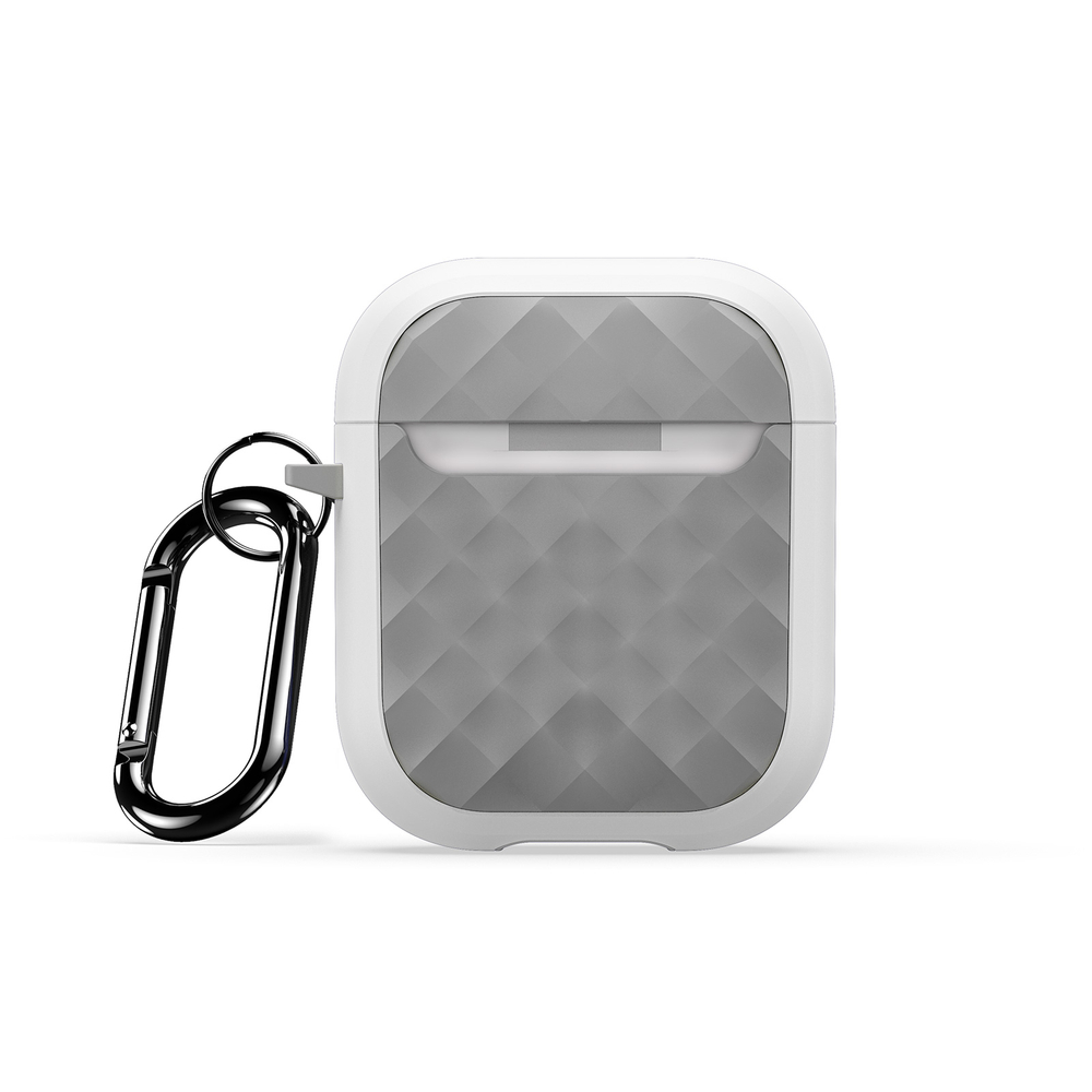 Чехол для наушников AirPods 1 и 2, белый с вставками серого цвета (WhiteGrey), серия PECC Series от Dux Ducis, в комплекте с карабином