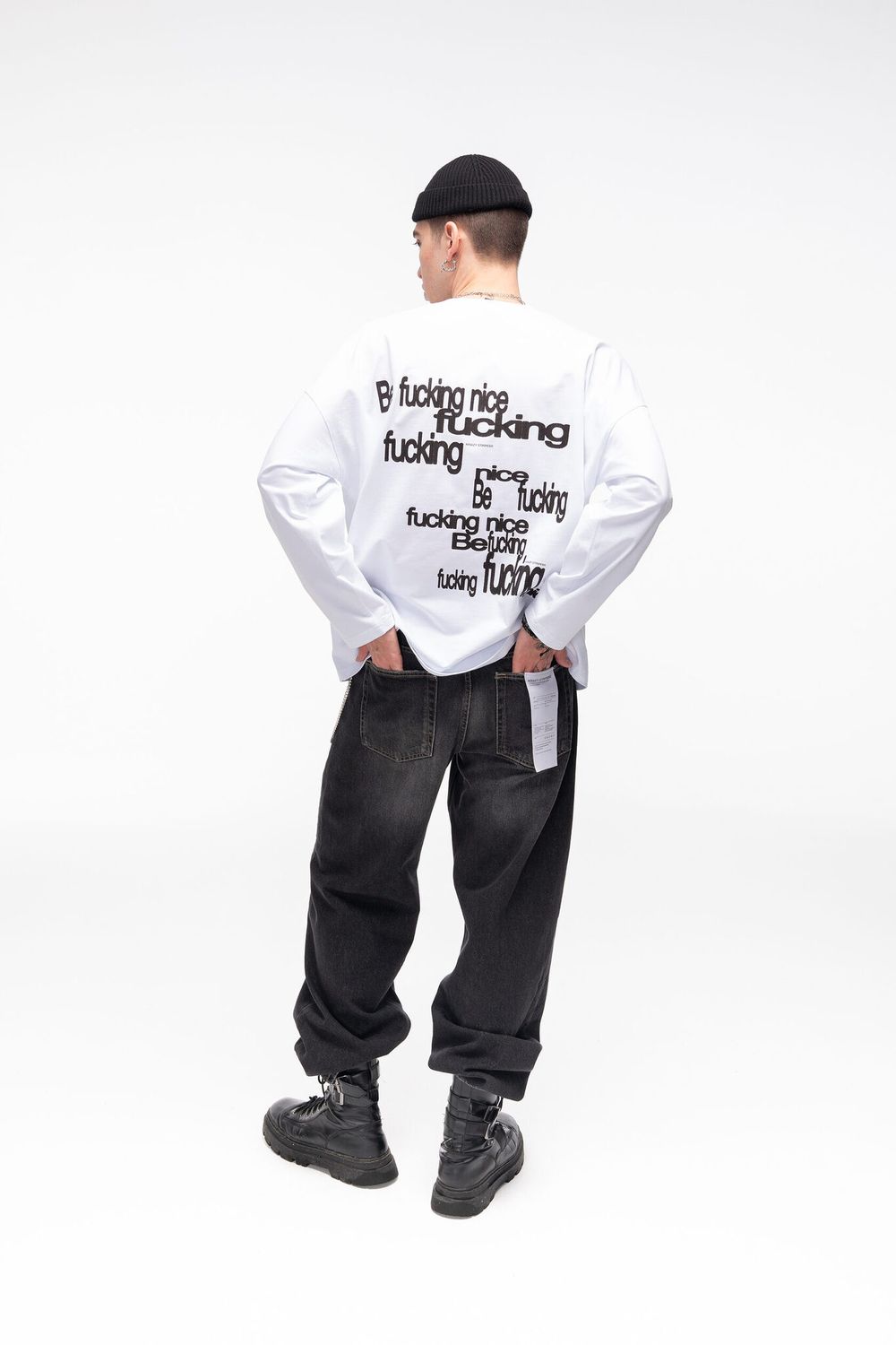 Лонгслив Kraizy Stripes Be Fucking Nice белый