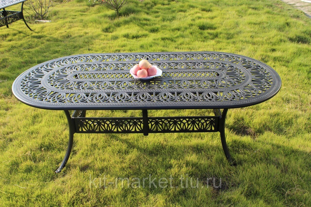 Овальный стол из литого алюминия на 6 персон, античная бронза