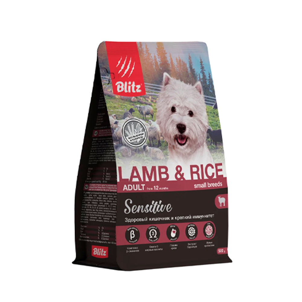 Сухой корм для взрослых собак мелких пород Ягнёнок и рис Blitz Sensitive