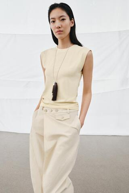 ZARA ХЛОПКОВАЯ ФУТБОЛКА, ПАСТЕЛЬНО-ЖЕЛТЫЙ