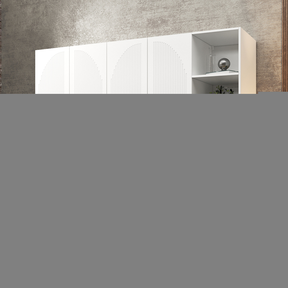 Шкаф Агератум МДФ четырехсекционный с стеллажом в белой эмали - Белый Фасадный 0101  230*60*220