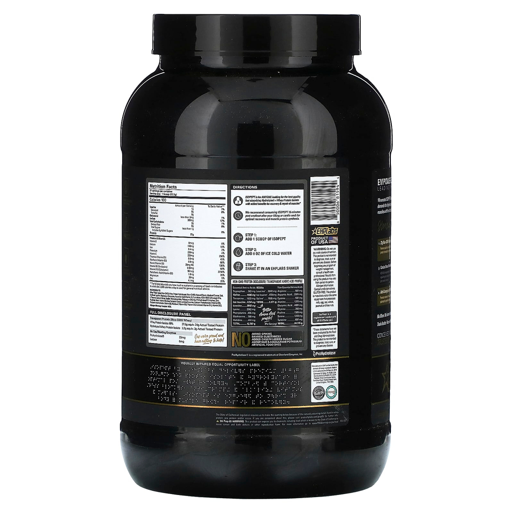 EHPlabs, IsoPept, гидролизованный изолят сывороточного протеина, чашки с арахисовой пастой, 959 г (2,11 фунта)