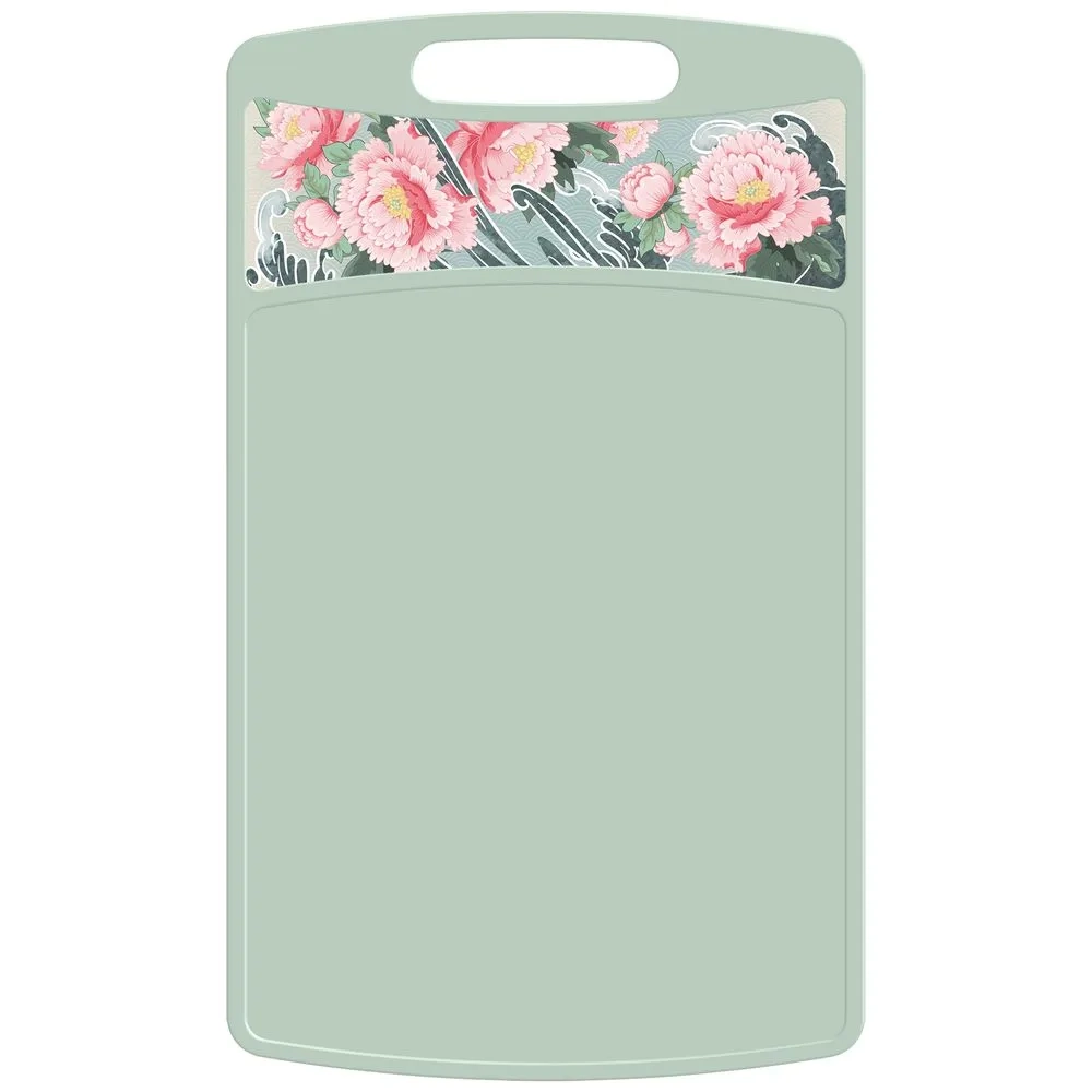 Доска разделочная "Bergamo" прямоугольная 335*220*4мм с декором "Сад пионов" (светло-зеленый) (упако