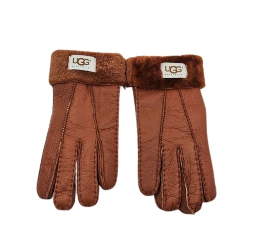 Женские Меховые Перчатки Ugg Красные Кожаные (03)